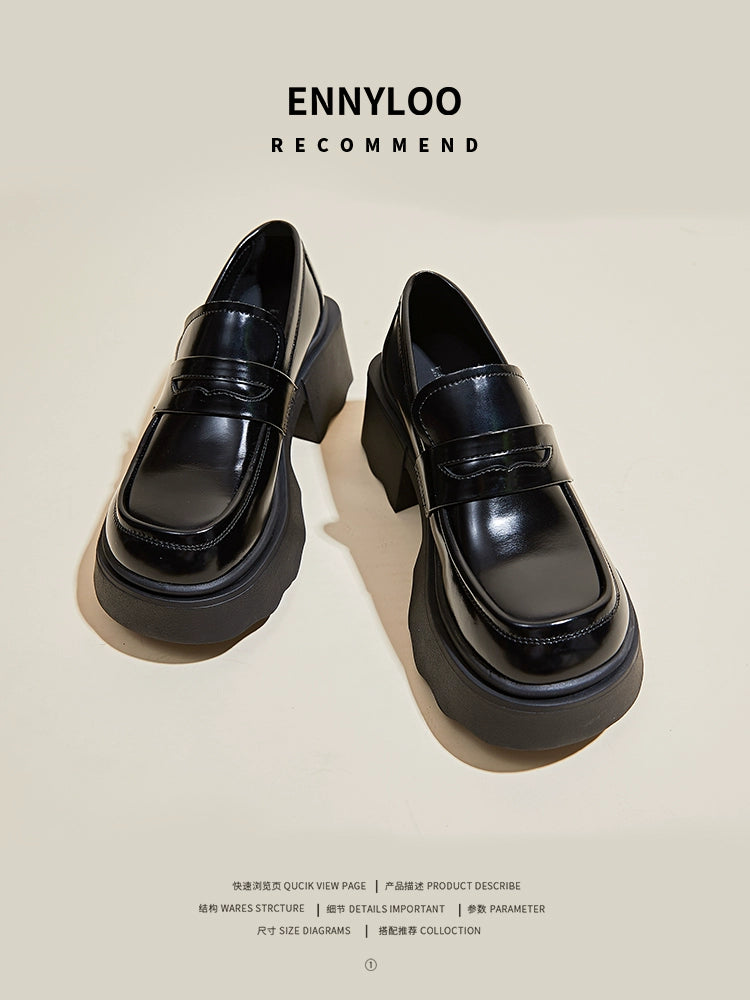 Chunky Heel Thick Sole Leather Shoes