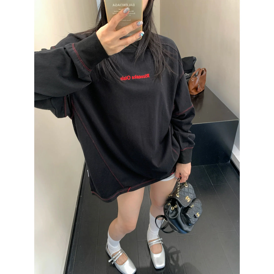 Loose Fit Embroidered Long Sleeve Turtleneck