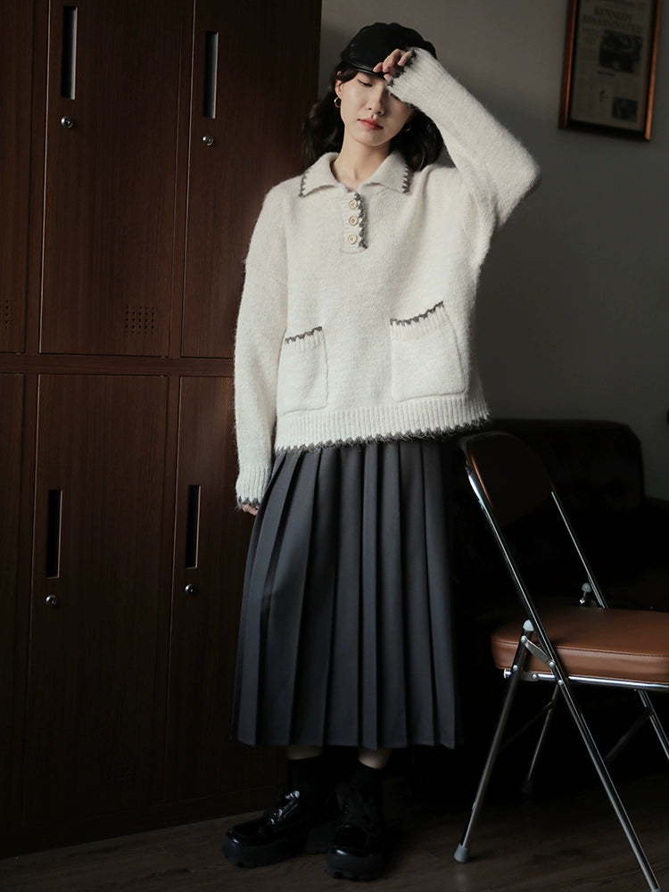 Button Accents Cozy Knit Sweater